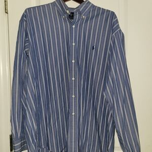 Ralph Lauren Blue Label Men's Blue Striped Casual Button Down Shirt
